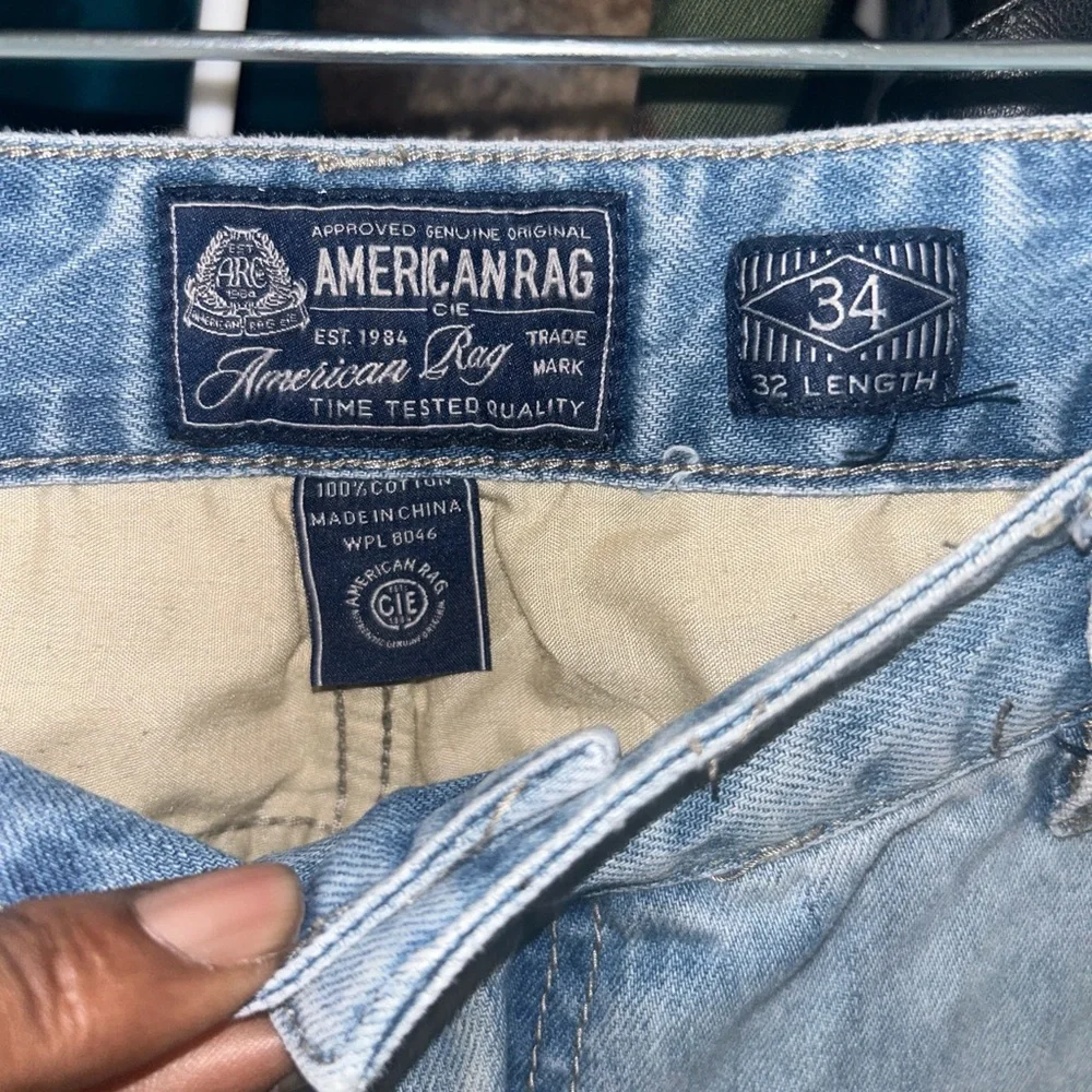 Y2K American Rag Patchwork Light Wash Jeans Mens 34x32 - Picture 4 of 5